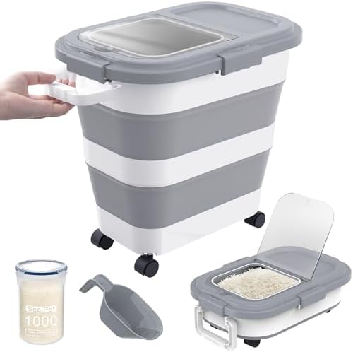 HOYTAMDA 25-35Lbs Rice Container,Collapsible Food Storage Container Wheels by HOYTAMDARHOMESTORAGE