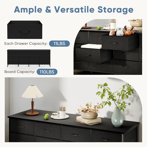 DUMOS TV Stand for Bedroom with Storage TV Stands for Living Room Black, 12 Drawer Dresser Farmhouse Entertainment Center for up to 80 Inch TVs, Media Console Table with Metal Frame Adjustable Feet - Image 4