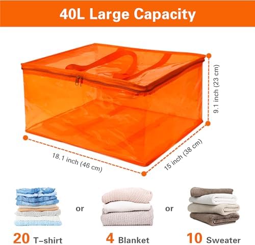 Vieshful Orange 40L Clear Clothes Storage Bag with Zipper 3 Pack - Image 2