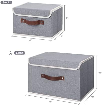 ANMINY Fabric Storage Box Bins with Lids, Gray, 15"x10"x10", 2 Pack - Image 5