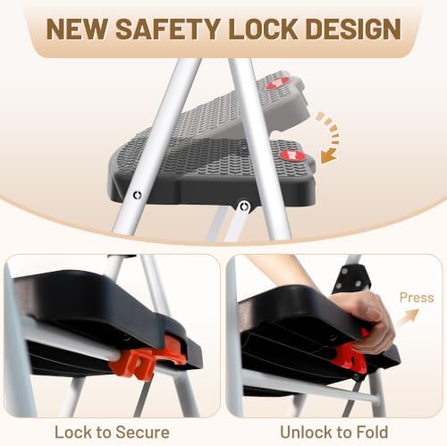 HBTower 3 Step Ladder, 330lbs Sturdy Step Stool with Anti-Slip Pedal - Image 4