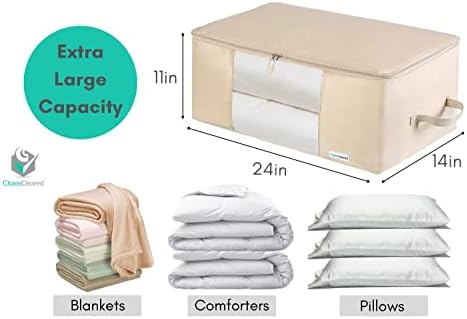 Comforter Storage Bag - Folding Organizer bag for King/Queen Comforters, Pillows, Blankets, Bedding/Quilt, Blanket, Duvet, Large Collapsible Organizers, 24"x14"x11" (Beige, 1-Pack) - Image 2