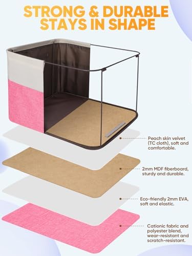 BALEINE 3 Pack Fabric Closet Storage Bins for Shelves, Linen Closet Organizers and Storage, Decorative Baskets for Organizing, Shelf, Clothes, Home, Office (Pink, 14''x10''x8.5') - Image 3