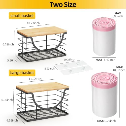 ALOCEO 2 Pack Stackable Storage Basket with Bamboo Lid, Large Trash Bag Holder for 13/30/33 Gallon Bags, Stainless Steel Kitchen Storage Bins for Potato and Onion, Black - Image 3