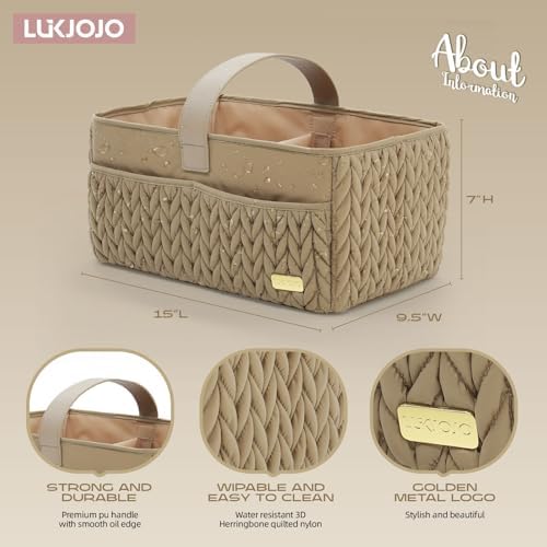 Luxurious Baby Diaper Caddy, Nursery Storage Basket for Newborn Essentials, Travel Baby Basket for Diapers Baby Wipes, Organizer Tote Bag Storage Bin, Baby Shower Gifts(Beige) - Image 4