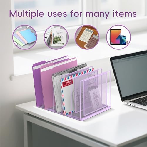 File Organizer for Desk, 5-Section Vertical File Sorter, Paper Holder Organizer Standing Metal File Folder for Office Home Classroom, Purple - Image 3