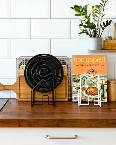 SUNFICON Cutting Board Rack Chopping Board Organizer Pot Pan Lids Holder Thin Bakeware Baking Tray Drying Display Stand Kitchen Countertop Cupboards Cabinet Office Sturdy Metal 4.92x5.7x8.47 in.White - Image 6