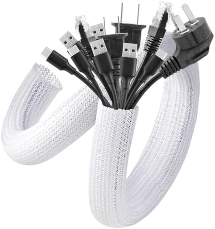 AGPTEK Cable Management Sleeve, 2 Pack 5ft - 1.8 inch Cord Hider, White by AGPTEK