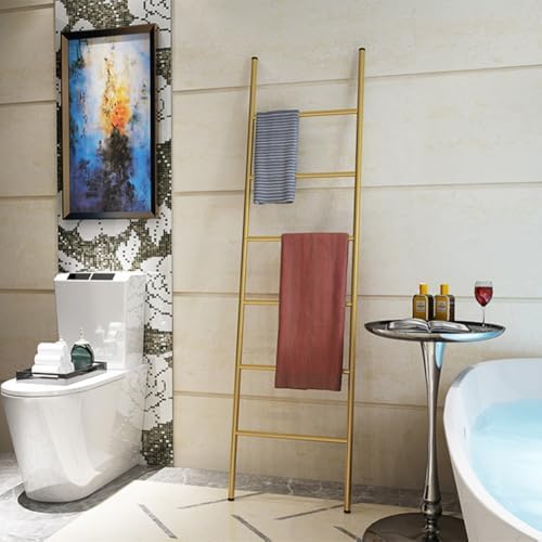 6-Tier Blanket Ladder 68 Inch Wall-Leaning Towel Rack for Living Room and Bedroom, Easy Assembly - Gold - Image 7