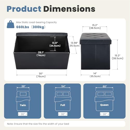 DUMOS 30 Inch Foldable Storage Ottoman Bench, Large Ottoman with Storage - Image 3