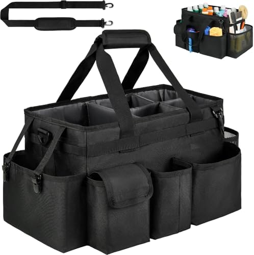 Cleaning Caddy Bag,Large Cleaning Supplies Organizer with Handle for Housekeepers, Black by ZIOZERTT