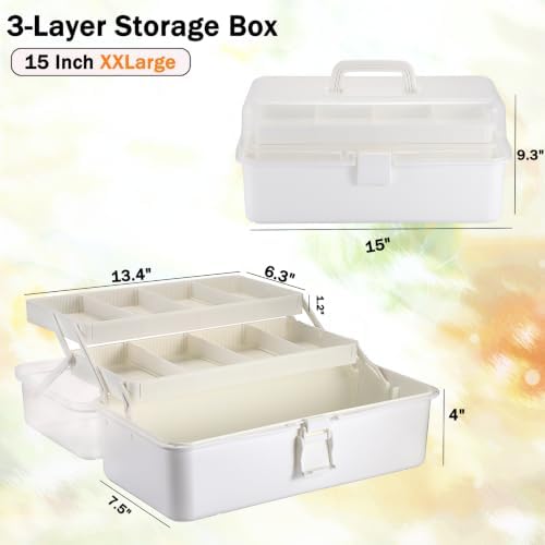 Tackle Box, 15-Inch Extra Large Art Storage Box with 3-Layer Folding Trays - Image 2