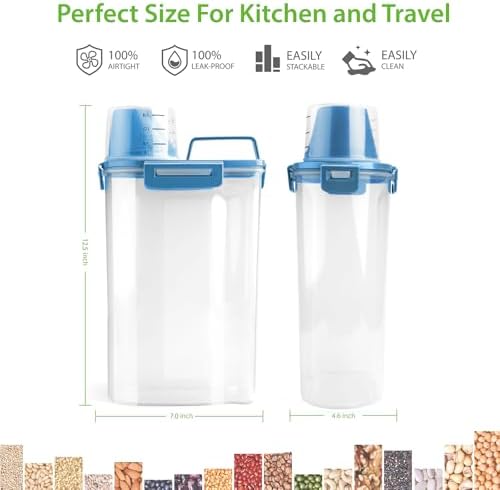 Viretec Rice Airtight Storage Container, 3 to 5Lbs Cereal Dry Food Flour Bin, Pet Dog Cat Food Dispenser with Measuring Cup, BPA Free Clear Plastic Kitchen and Pantry Organization Bin for Sugar, Pasta - Image 2