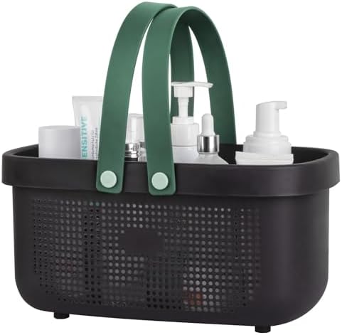 Portable Shower Caddy Basket with Handle Plastic Storage Basket Black Green by JiatuA