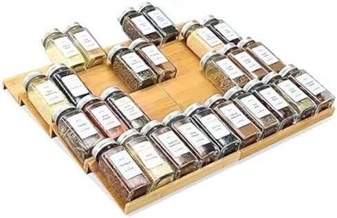 Spice Drawer Organzier,4 Tiers- 8Pcs Bamboo Spice Rack Tray Insert for Cabinet Drawer Countertop, Kitchen Seasoning Storage Drawer Organization,18" Wide x 15.8" Deep （Hold UP To 40 Jars by KitHero