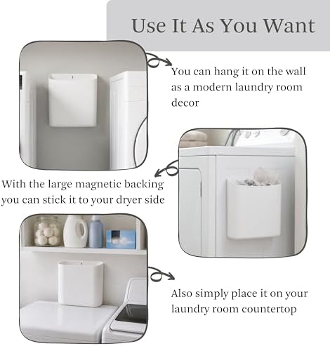MONJITA Lint Bin for Laundry Room, Magnetic Lint Trash Can for Dryer, Modern Lint Holder, Lint Box for Laundry Room Organization, Wall Mounted Trash Can for Laundry Decor (White) - Image 2