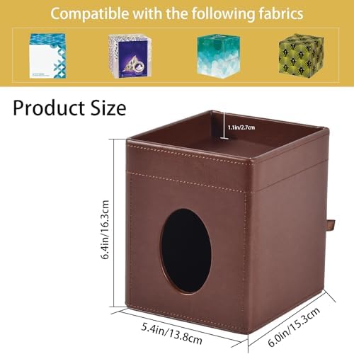 Tissue Box Cover Square Tissue Box Holder PU Leather Facial Tissues Organizer with Storage Tray for Bathroom Vanity Bedroom Office Car,Stylish Napkin Caddy Decorative Organizer (Brown) - Image 3