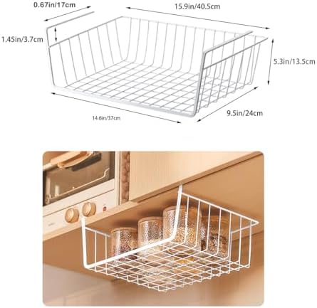 Under Shelf Storage Basket, Hanging Shelf Basket Slides Under Shelves for Storage Metal Under Cabinet Shelf Basket Organizer for Kitchen Pantry Desk Bookshelf (White Pack of 4) - Image 5