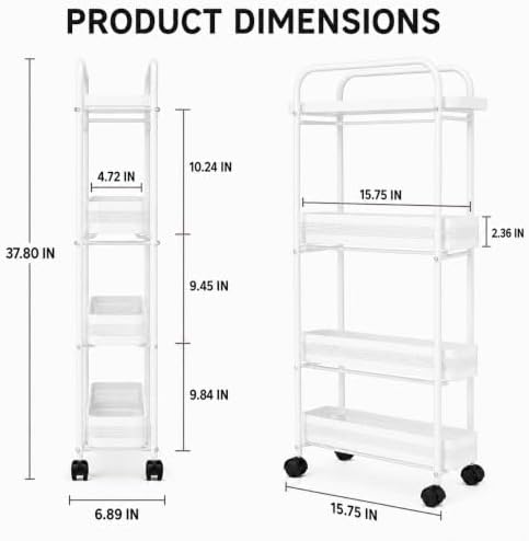4 Tier Metal Slim Rolling Storage Cart Kitchen Bathroom Laundry Organizer - Image 4