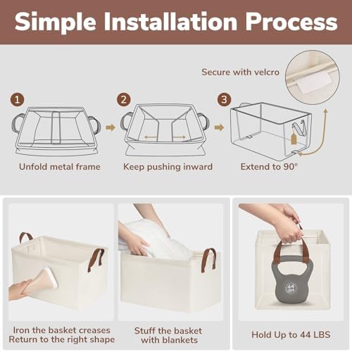 CHICVITA 20L Fabric Storage Bins for Shelves, Metal Frame, 2Pack, Beige - Image 4