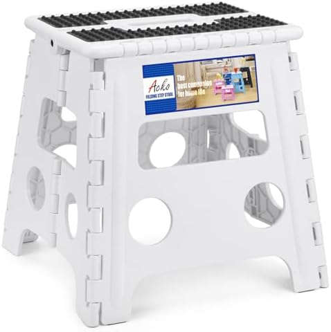 ACKO Folding Step Stool - 13" Height Premium Heavy Duty Step Stools for Adults and Kids, Upgrade Step Stool Kitchen Garden Bathroom Stepping Stool (White) by ACKO