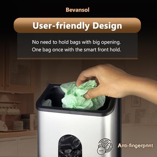 Plastic Bags Holder Grocery Dispenser for Kitchen Trash Bag Storage with Stainless Steel Front, Wall Mounted with Extra Wide Easy Access Openings - Image 3