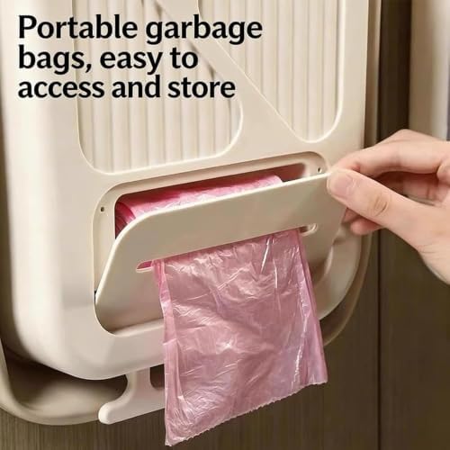 Multipurpose Hanging Collapsible Trash Can for Kitchen, Foldable Kitchen Trash Can Hanging on Cabinet Door, Space Saving Leak Proof Bin for Food Scraps, RV, Under Sink，Beige：10L - Image 4