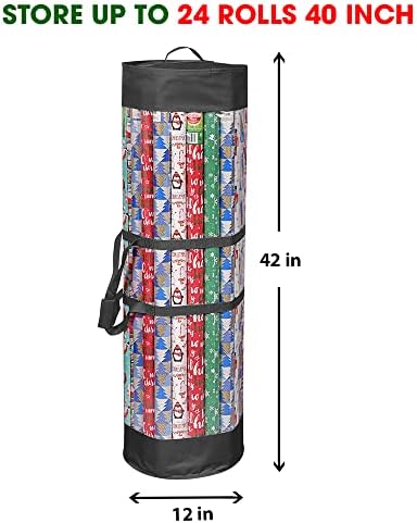 ProPik Wrapping Paper Organizer Storage Bag for All Your Gift Wrap & Ribbons, Fits Long 40 Inch Rolls, Hold Up To 24 Rolls, Heavy Duty Clear PVC Bag with Handles (Black & Clear) - Image 3