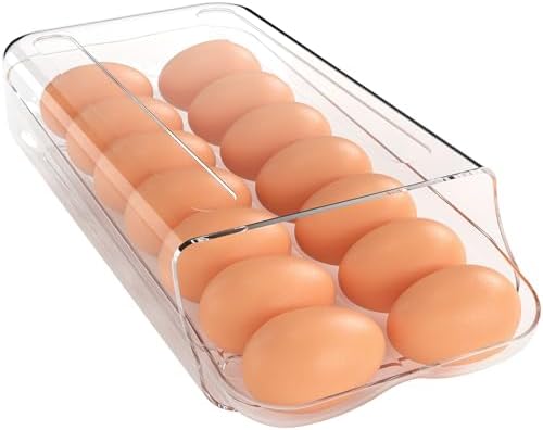 theaoo Egg Holder for Fridge, Automatic Rolling Egg Container, Clear, 1Pack by theaoo