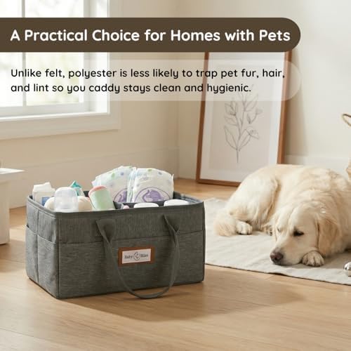 BabyBliss Polyester Diaper Caddy Organizer - Portable Wipe-Clean Nursery Storage Basket with Pockets and Dividers for Diapers, Wipes and Baby Essentials - For Nursery, Living Room and Car - Image 3