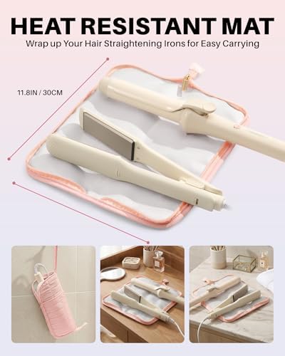 Hair Tools Travel Bag with Heat Resistant Mat, Hot Tools Case, Pink - Image 4