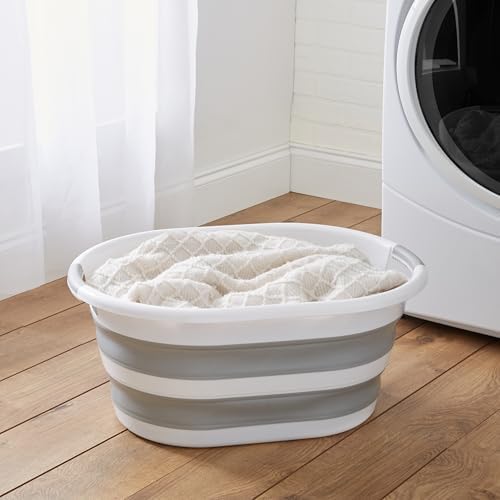 Laundry 360 Collapsible Laundry Basket | Portable | Space Saver Storage | 27 Liter Capacity | Store Under the Bed or Closet | Good for Kids | Dorm | Bedroom | Large | White/Grey - Image 3