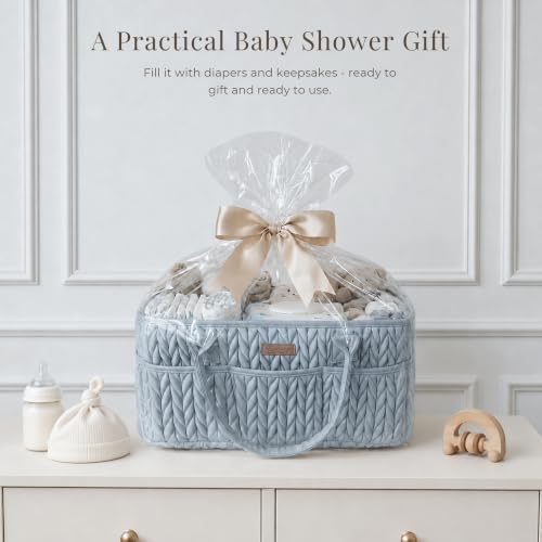 Konssy Baby Diaper Caddy Organizer, Braided Quilted Design with PU Handles - Image 7