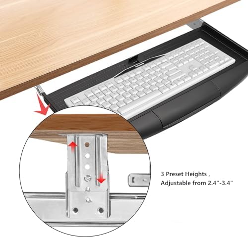 22"Wx11"D Under Desk Keyboard Tray Slide Out, Pull Out Keyboard Tray for Desk, Keyboard Holder Under Desk,Sturdy Keyboard Shelf Under Desk, Black Keyboard Drawer Desk Extender - Image 3