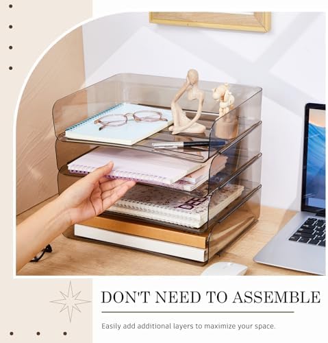 Harloon 4 Tier Paper Organizer Clear Gray Letter Tray Acrylic File Tray - Image 3