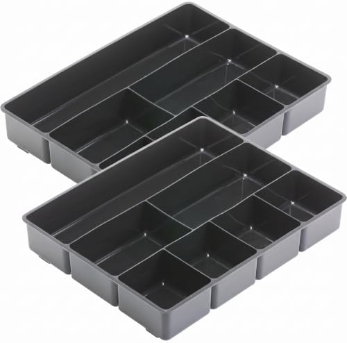 Rubbermaid Extra Deep Desk Drawer Director Tray, Plastic, 11.875 x 15 x 2.5 Inches, Black (Pack of 2) by Rubbermaid