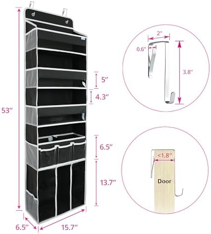 Door Hanging Storage Organizer,with 3 Bins 1 Movable Baby Diaper Caddy,1 Large capacity diaper stacking storage Organizer,10 Side Pockets ,Bedroom Door Storage for Nursery Baby Essentials. (Dark grey) - Image 5