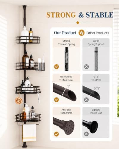 SEIRIONE Rustproof Corner Shower Caddy Tension Pole for Bathroom Storage - Image 6