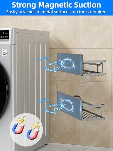Multifunctional Magnetic Shelf for Washing Machine, Refrigerator, Microwave, and Any Metal Surface, Powerful Magnetic Shelves Include Magnetic Paper Towel Holder, Unique Hollow Design (5 pcs - Grey) - Image 5