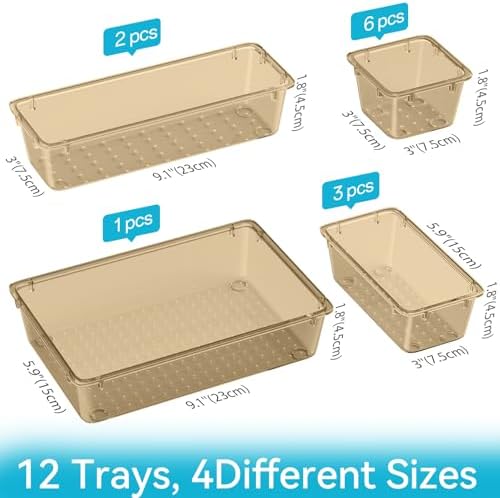 12 PCS Drawer Organizer Set, Makeup Organizers, Champagne - Image 4