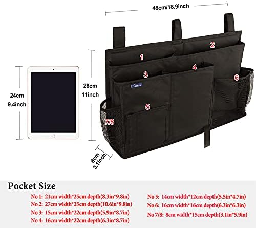 Surblue Caddy Hanging Organizer Bedside Storage Bag for Bunk and Hospital Beds, Black, L - Image 5