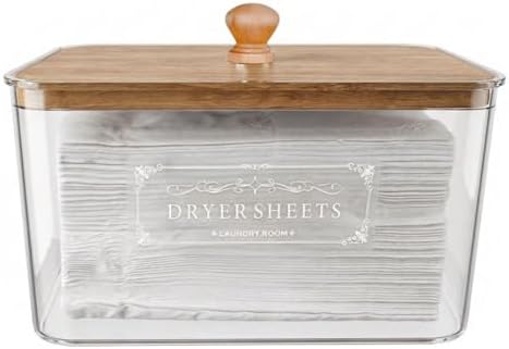 Dryer Sheet Holder with Bamboo Lid, Acrylic Dryer Sheet Container by Suaetiai