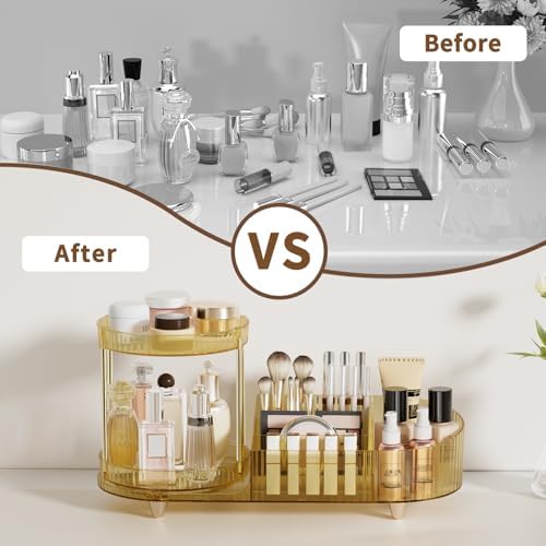 Rotating Makeup Organizer for Vanity, 2 Perfume Trays with 5 Compartments Cosmetic & Skincare Storage, Space Saving Beauty Organizers, Multi-Purpose Countertop Organizers for Bathroom, Desktop, Pantry - Image 6