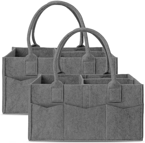 Cute Castle 2 Pack Diaper Caddy Organizer - Portable Baby Caddy Organizer with Handle, Nursery Storage Bin and Car Organizer for Girls, Boys - Baby Gift Basket - Dark Grey by Cute+Castle