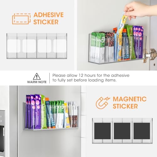 AIEVE Drink Packet Organizer, Mountable Water Packet Organization Holder with Adhesive & Magnetic Sticker, Pantry Organizers Kitchen Storage for Countertop Table Fridge Cabinet - Image 2