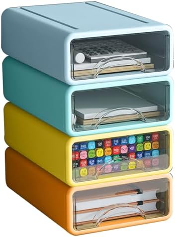 Desk Organizer with Drawers, Stackable Storage Drawers with Compartments Desktop Organization for Office Supplies, Makeup, Pencils, Tape, Erasers, Paperclips, Chargers (4 Pack) by ZZFENGKR