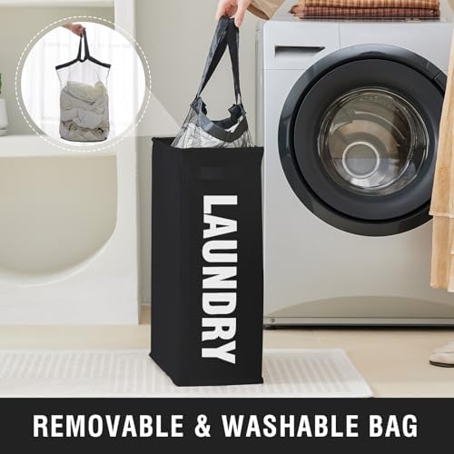 45L Slim Laundry Hamper with Removable Inner Bag & Side Handles, Black - Image 2