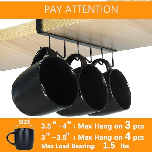 3 Pack White Under Cabinet Mug Holder, Cup Rack For 1 Inch Shelves - Image 2