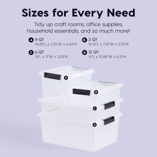 IRIS USA 4-Pack 12 Qt Storage Bins with Lids, Plastic Box, Clear/Black - Image 6