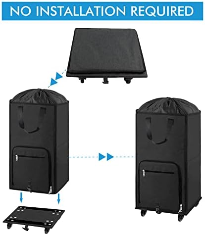 Bukere Laundry Hamper with Wheels, Large Rolling Laundry Basket with 4 Casters and 2 Handles, Collapsible Freestanding Wheeled Laundry Bag for Clothes, Laundry Room, Bathroom Midnight Grey - Image 6